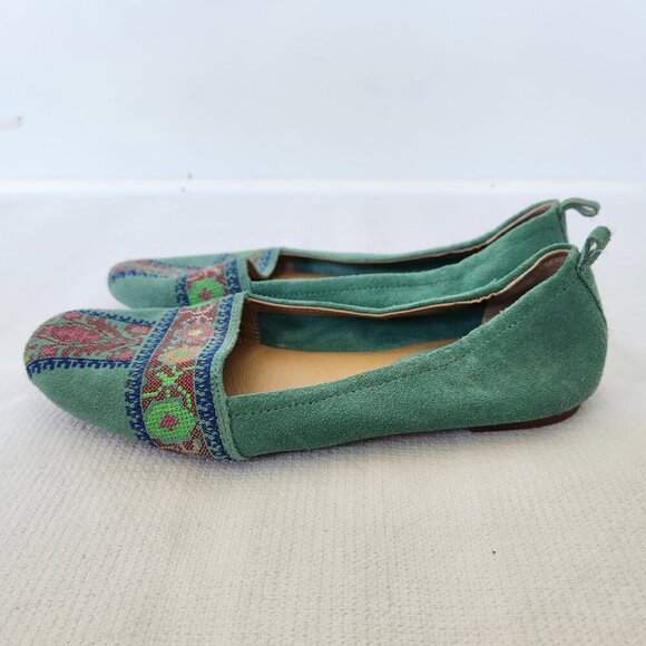 Latigo Begonia Anthropologie Size 8.5M Flats Embroidered Leather Suede Teal Boho - Picture 3 of 9